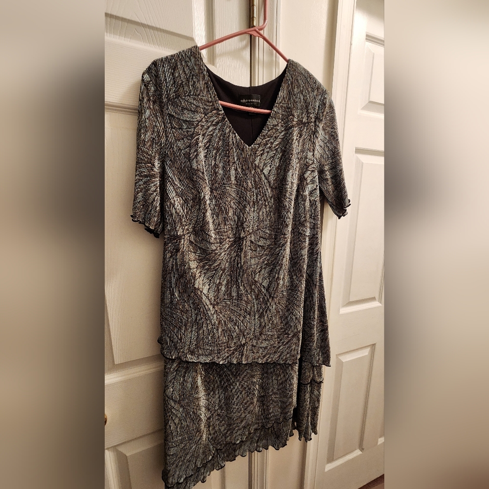 Connected Apparel Asymmetrical Black and Green Dress